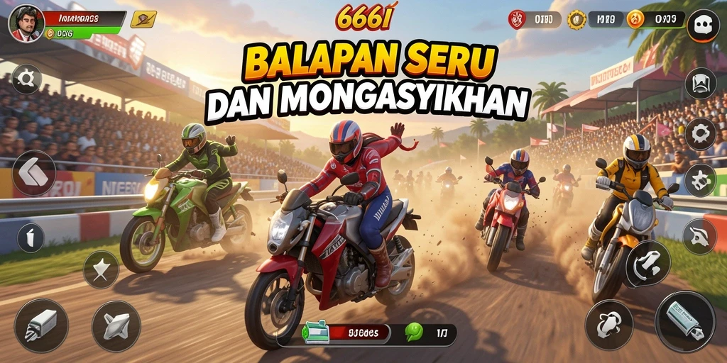 Screenshot menunjukkan aksi balapan mendebarkan dalam 666I.