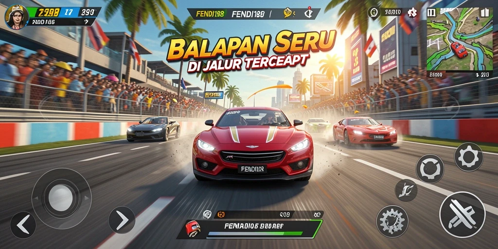 Screenshot FENDI188 menampilkan kecepatan tinggi di lintasan balap.