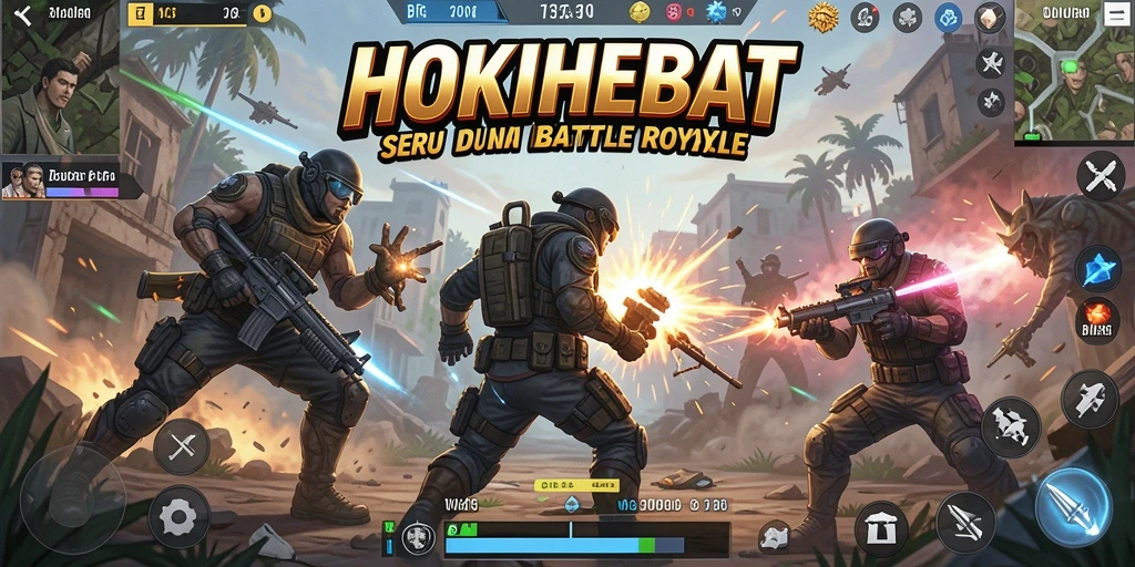 Screenshot HOKIHEBAT menampilkan aksi seru pemain dalam pertempuran Battle Royale.