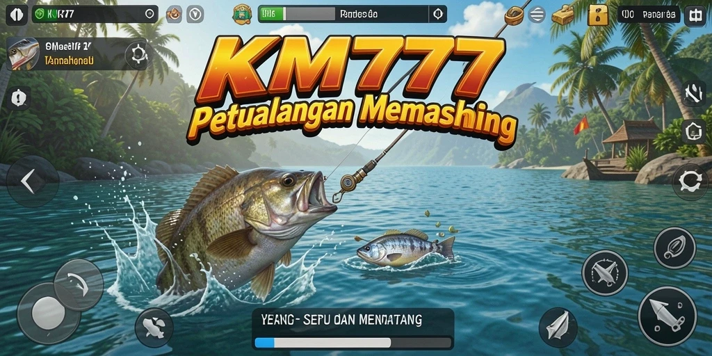 Screenshot gameplay <strong>KM777</strong> yang menunjukkan aksi memancing yang mendebarkan.