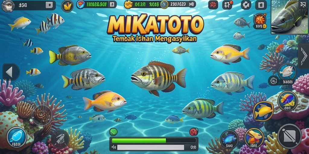 Screenshot gameplay MIKATOTO menampilkan aksi seru menangkap ikan.