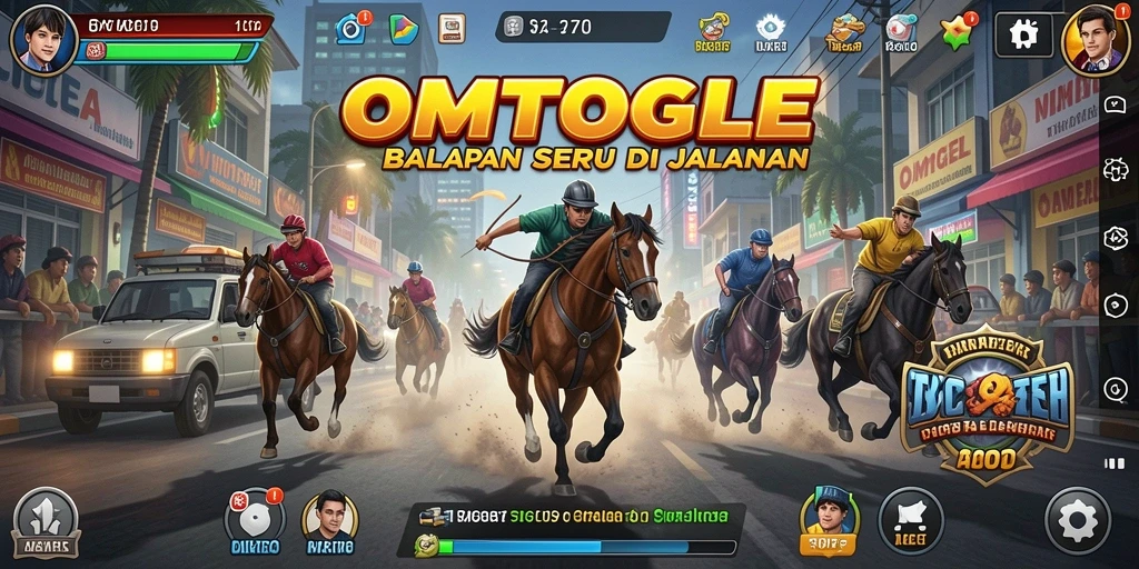Screenshot gameplay OMTOGEL menampilkan aksi seru balapan di jalan.