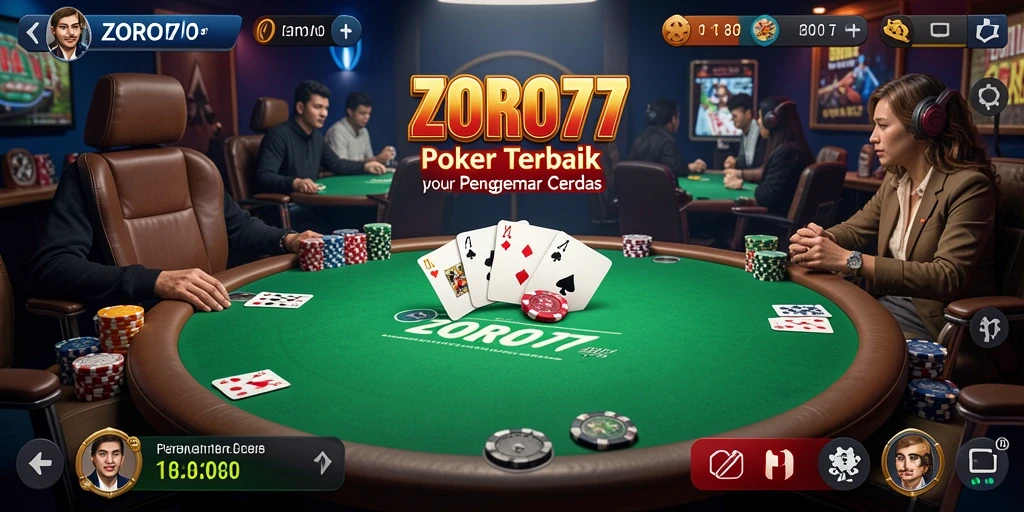 Tampilan permainan poker yang mendebarkan di ZORO77.